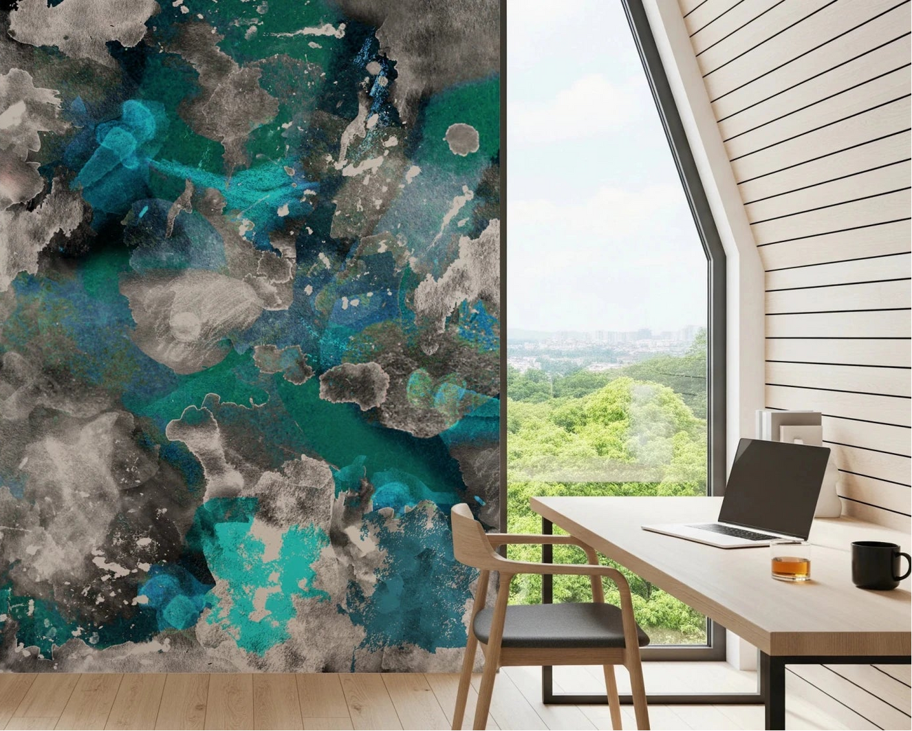 Abstract blue Aqua Mundi office wall mural with subtle texture