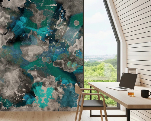 Abstract blue Aqua Mundi office wall mural with subtle texture