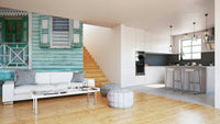 Weathered turquoise wooden house wallpaper design.

