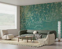 Fluid aqua pattern wall mural with light reflections