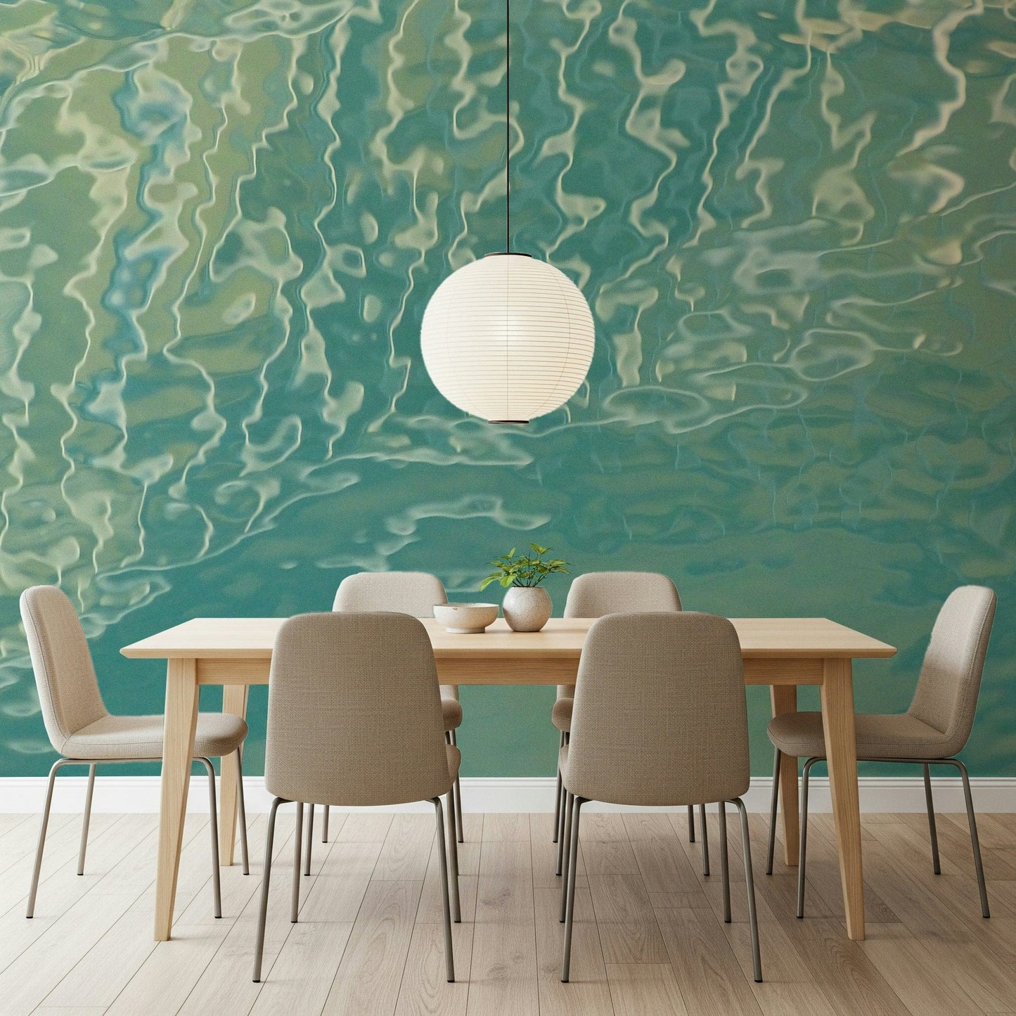 Ocean inspired abstract wall mural in blue green