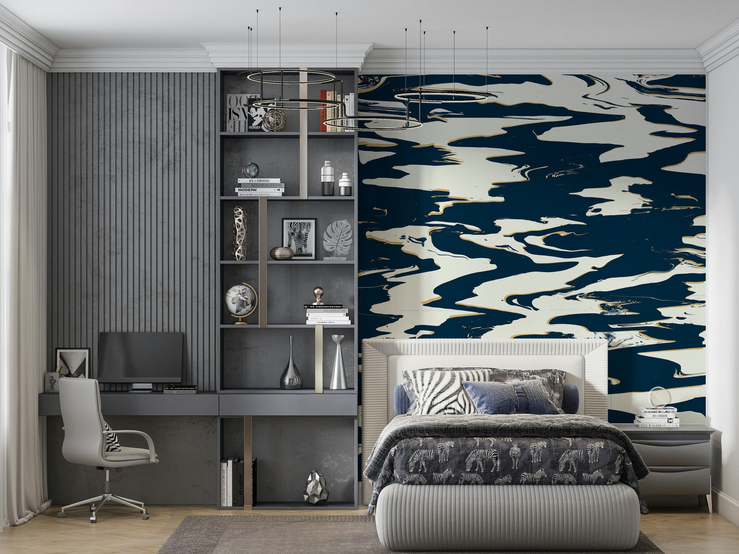A contemplative subtle blue wallpaper mural for a feature wall.

