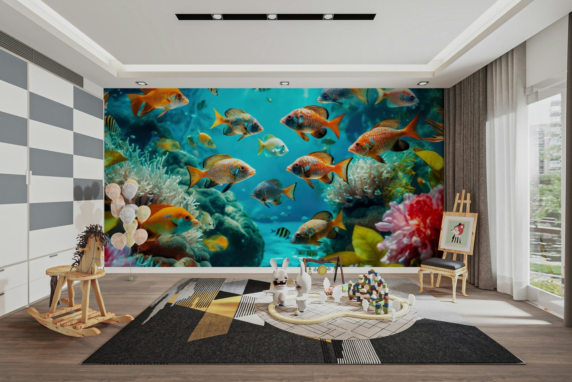 Detailed reef wallpaper showing coral and seaweed

