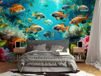 Children’s room wall mural with underwater fish design

