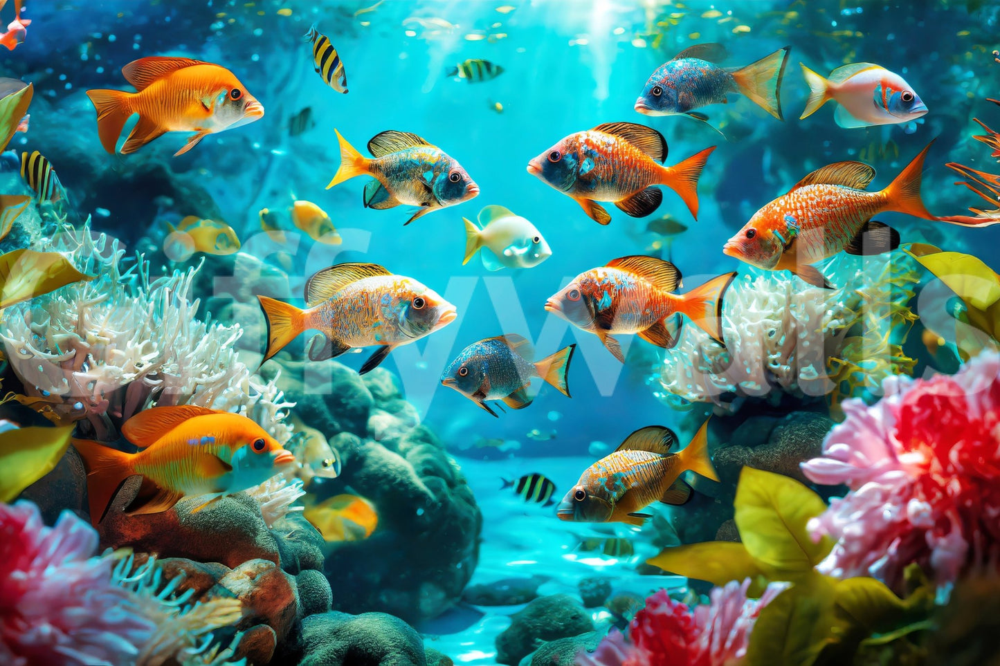Marine life mural wallpaper with seascape colors

