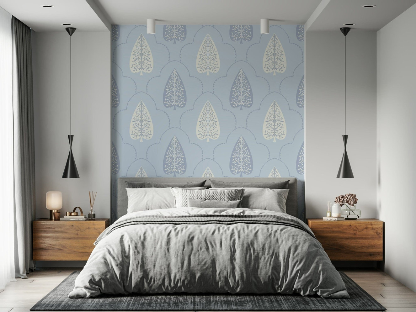 Mughal inspired petal wall mural, Arbor Branch Harmony, architectural framed art.