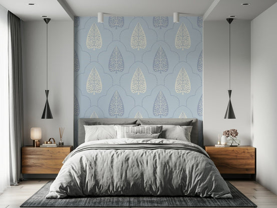 Mughal inspired petal wall mural, Arbor Branch Harmony, architectural framed art.