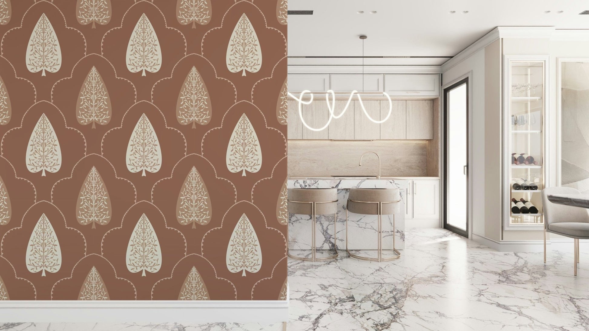 Arboreal Art wallpaper, elegant tree silhouette, inviting wall decor.