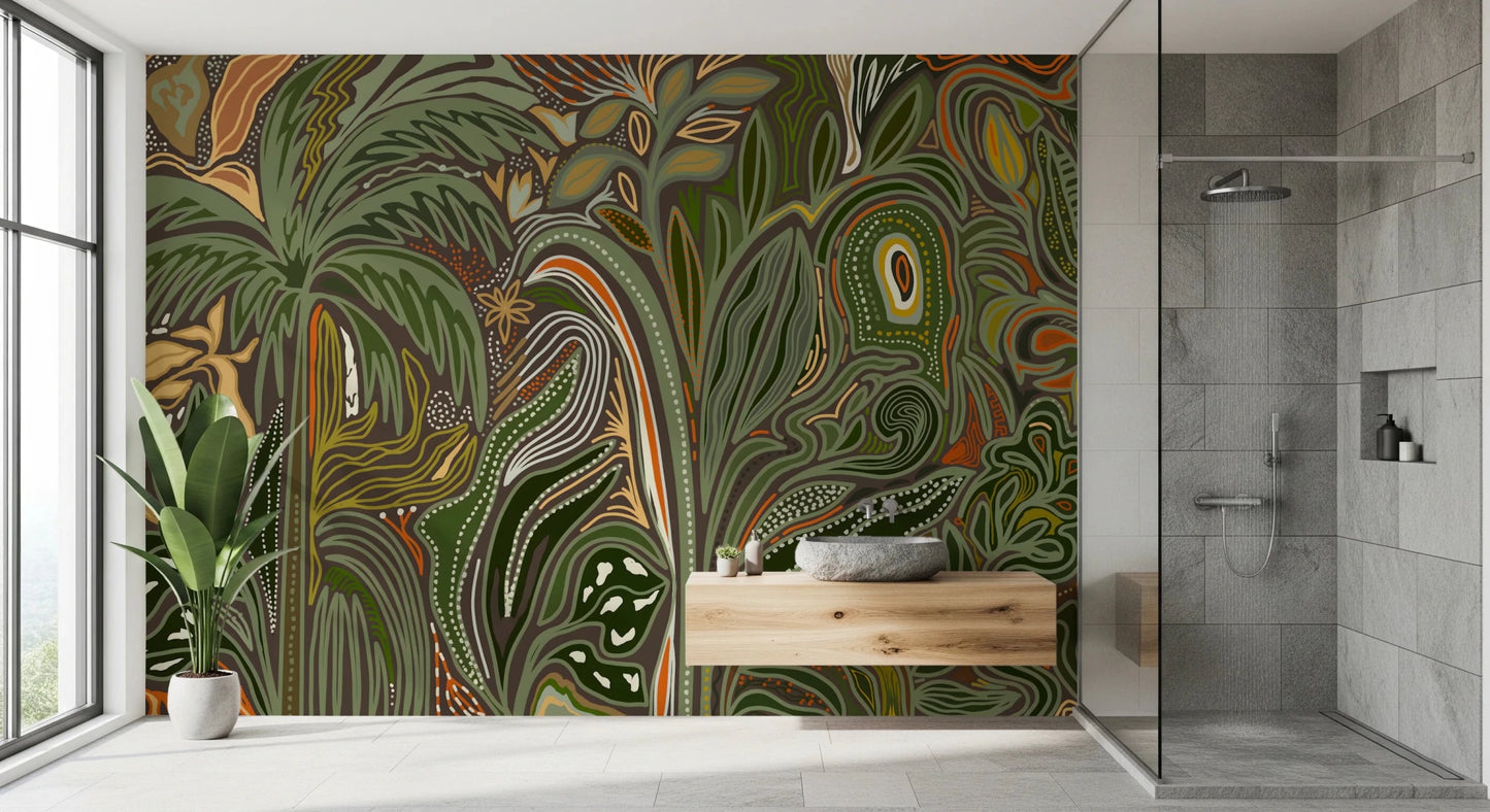 Arboreal Reverie Jungle Palm Grove Tropical Abstract Wall Mural
