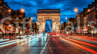 Travel-inspired wall mural with Arc de Triomphe and city motion blur