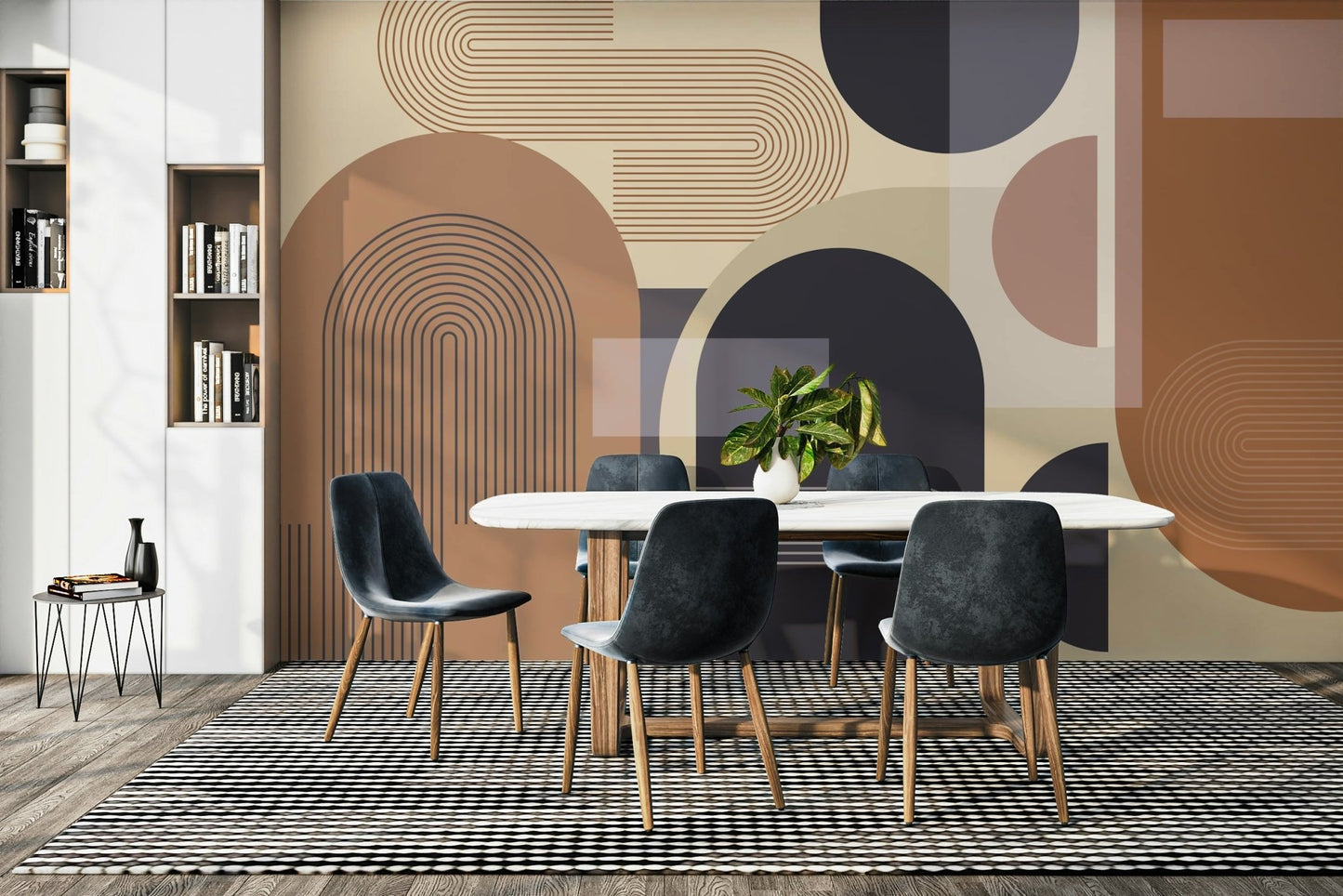 A wall mural of a geometric pattern.

