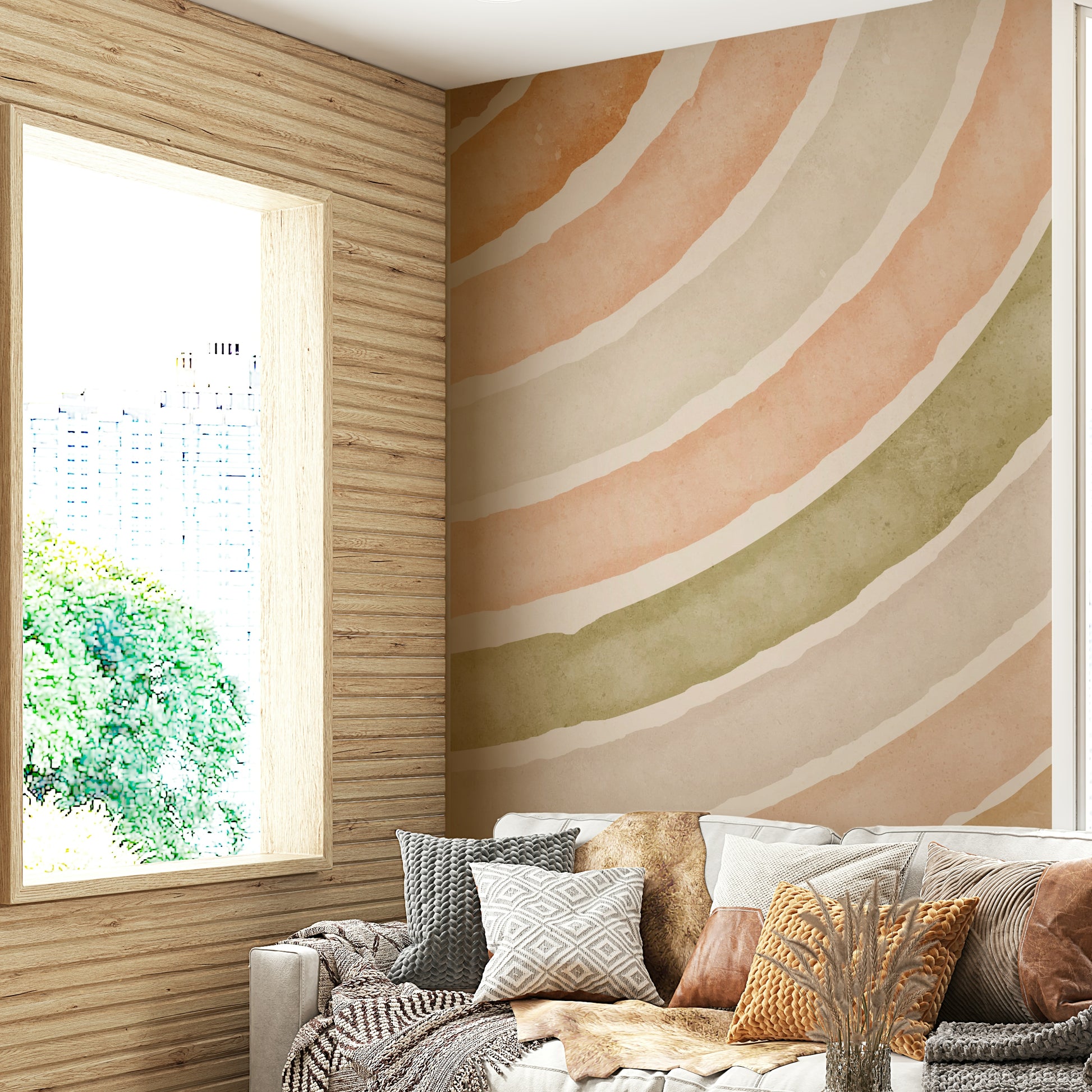 Watercolor shapes mural wall look

