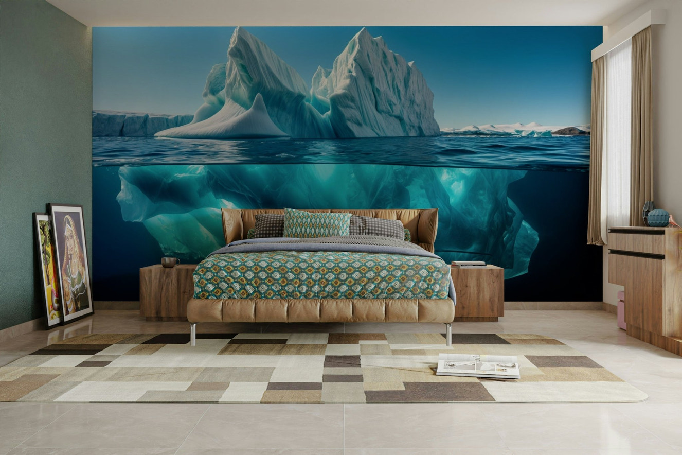 A wall mural of a peaceful arctic landscape.

