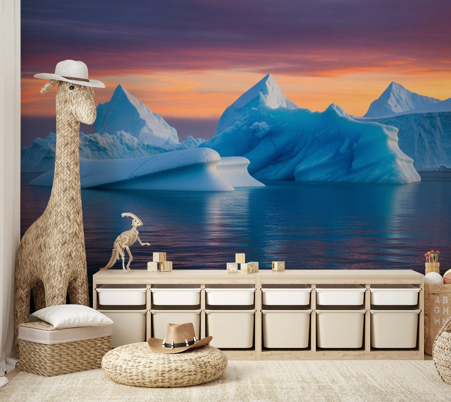 Wall mural with whimsical shapes and colors

