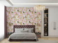 Elegant monkey wallpaper with grapes, flowers, and fancy attire.

