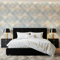 Art Deco Botanical Palm Fan – White Beige Blue Wallpaper⁠