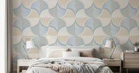 Art Deco Botanical Palm Fan – White Beige Blue Wallpaper⁠