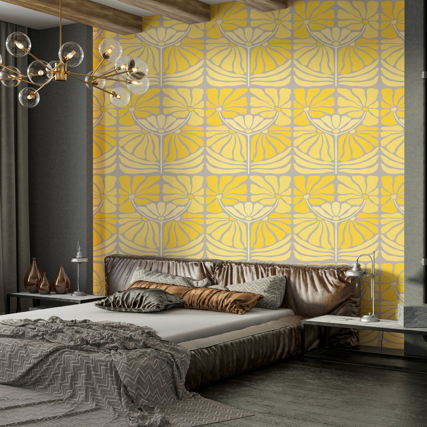 Luxe floral wall art in Art Deco aesthetic

