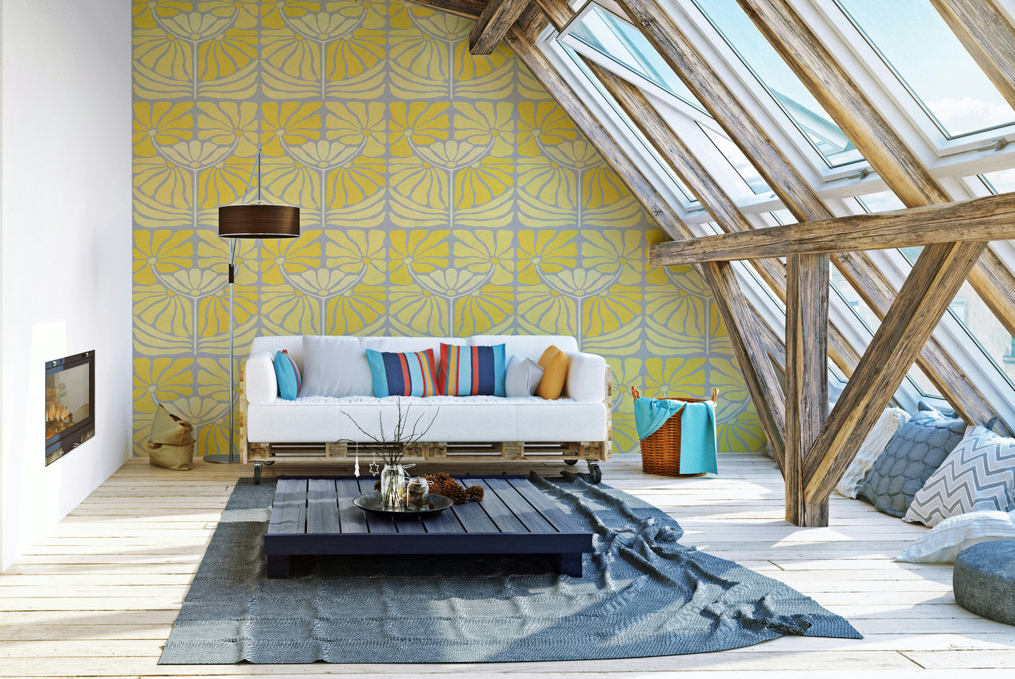 Modern vintage wallpaper with floral accents


