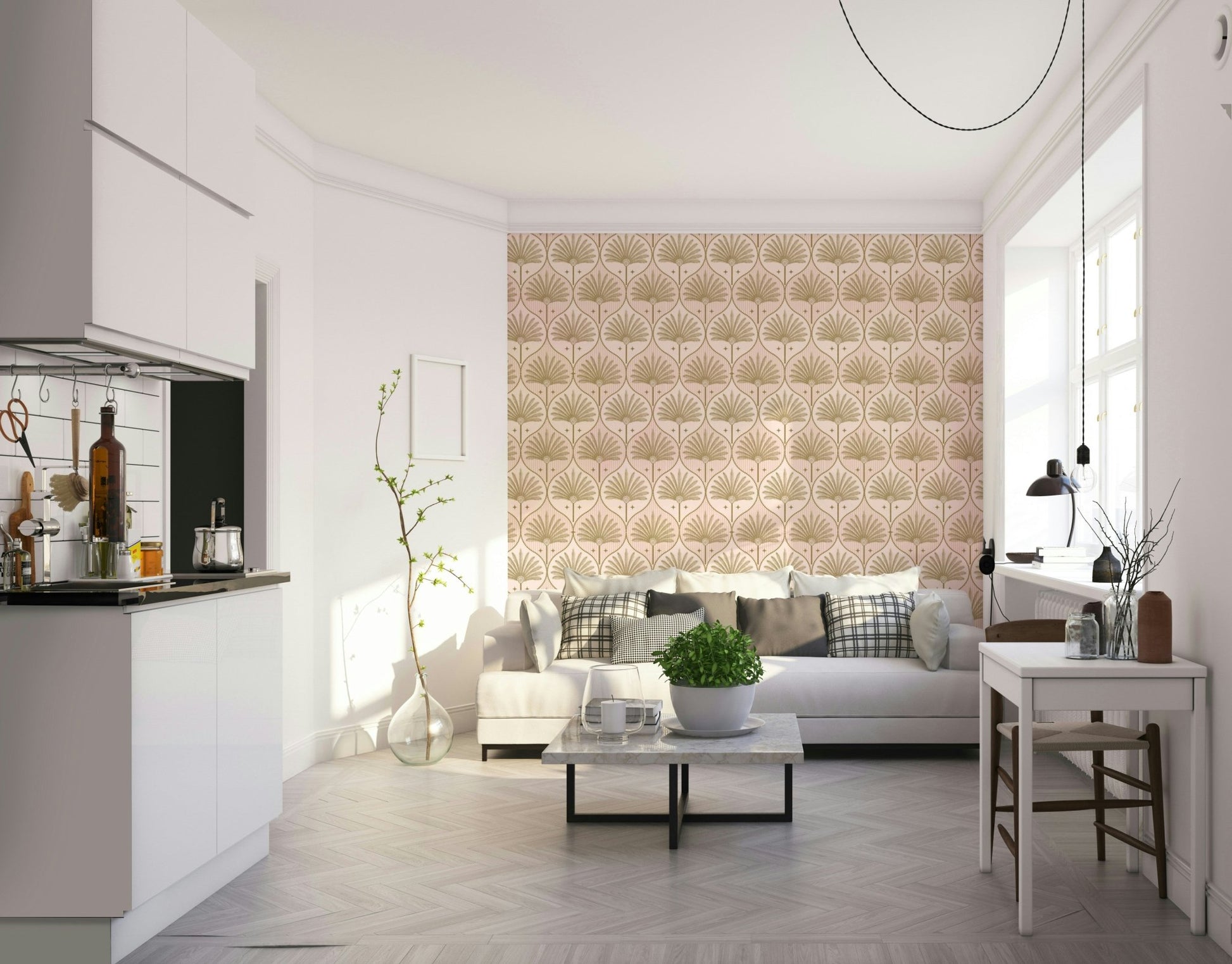Art Deco wallpaper with tropical accent
