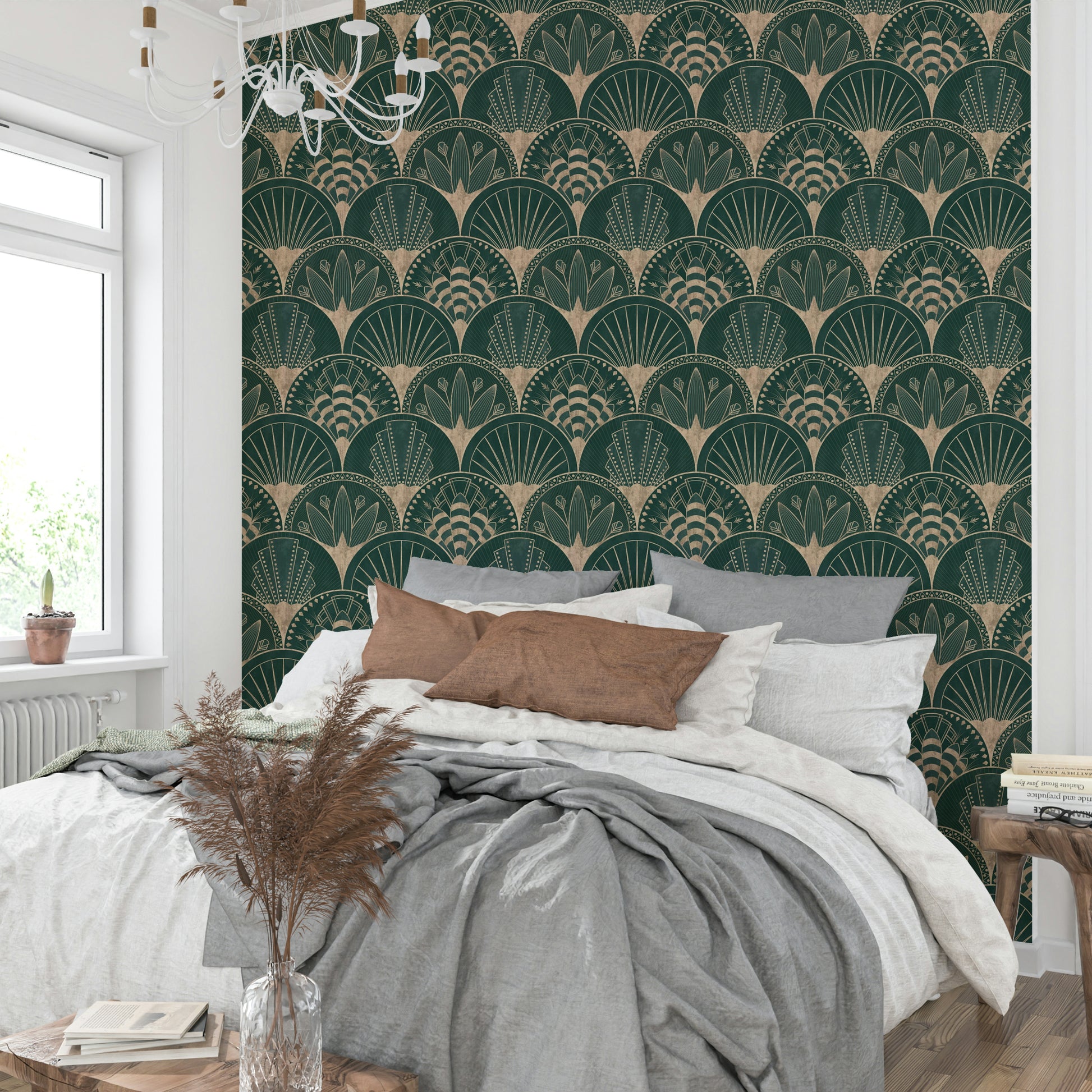 Structured gold fan mural

