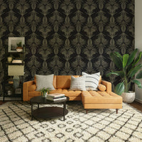 A beautiful modern art wall mural of stylized leaves.

