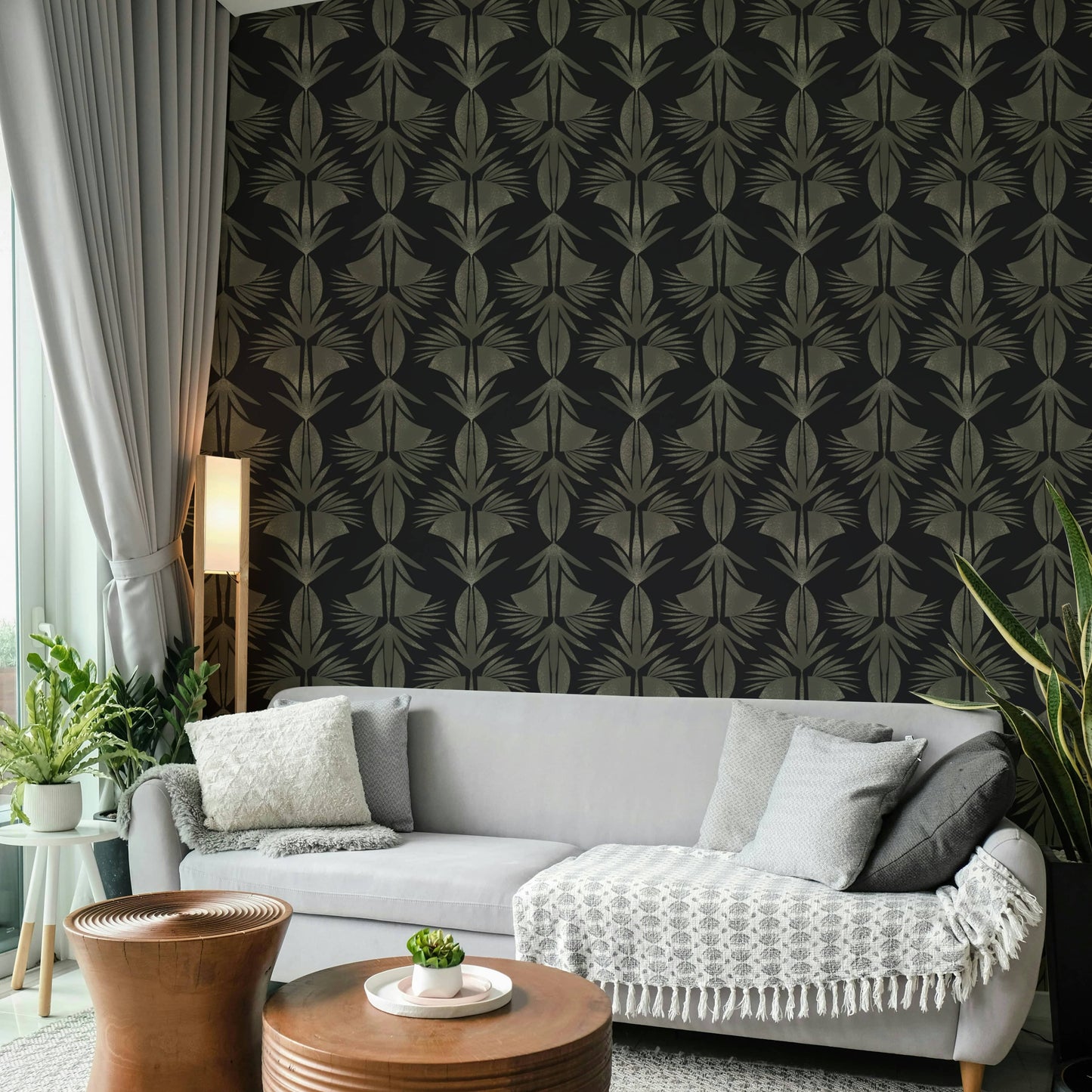A contemplative elegant leaf wallpaper mural for a feature wall.

