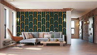 Sophisticated Art Deco columns design in cyan and gold mural

