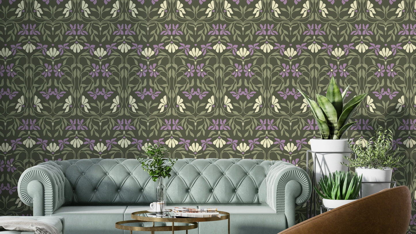Art Nouveau bloom wallpaper with floral curves

