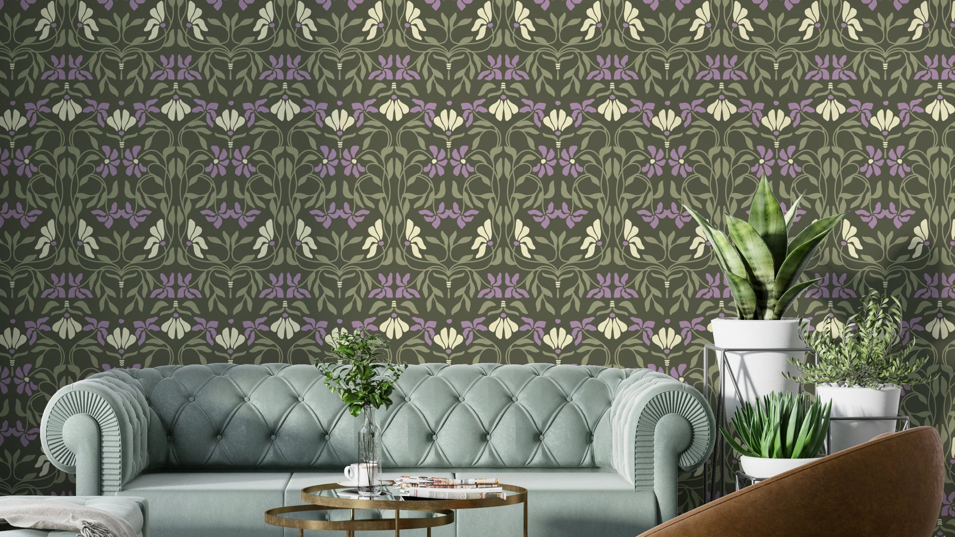Art Nouveau bloom wallpaper with floral curves

