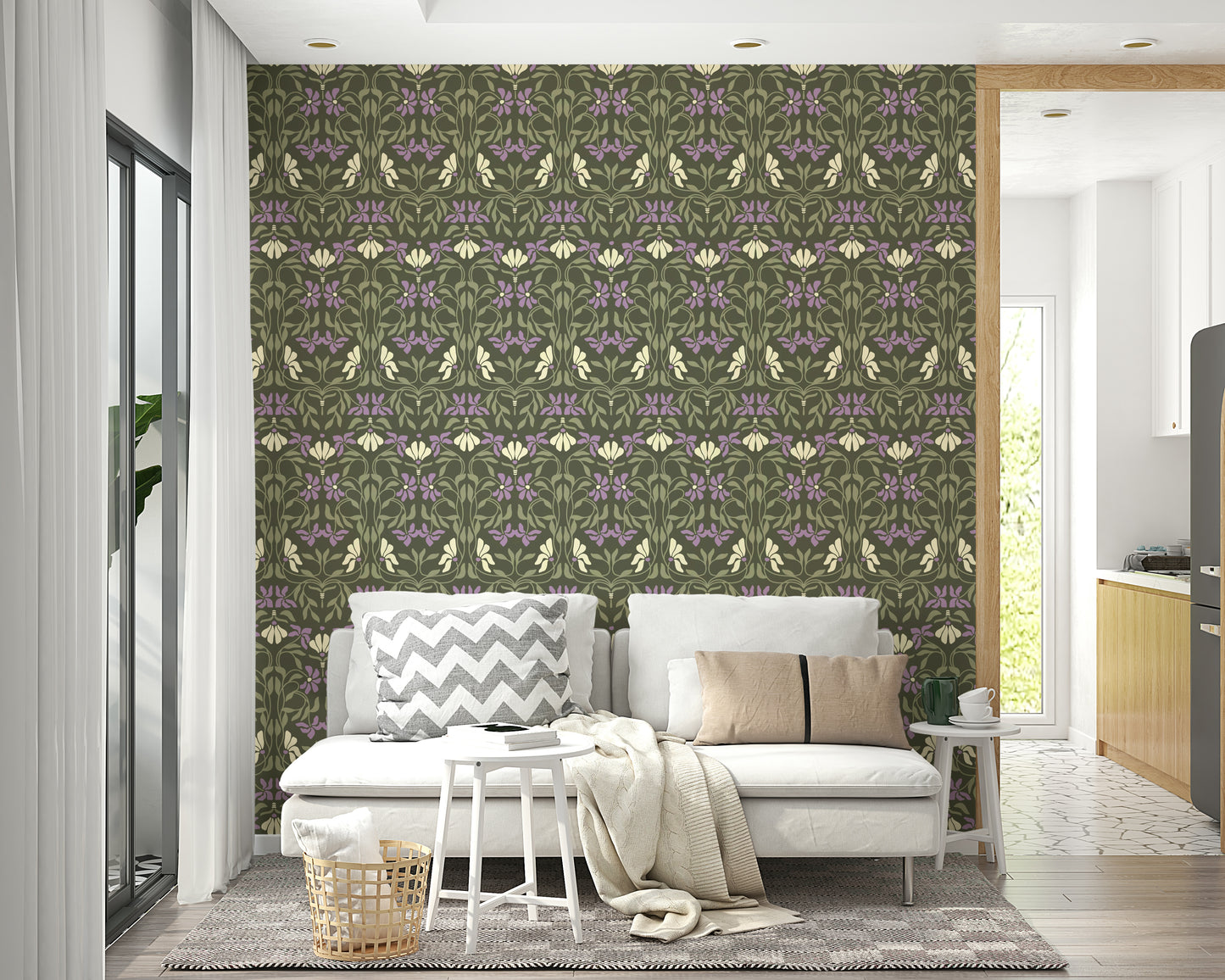 Pastel floral wallpaper in Art Nouveau elegance


