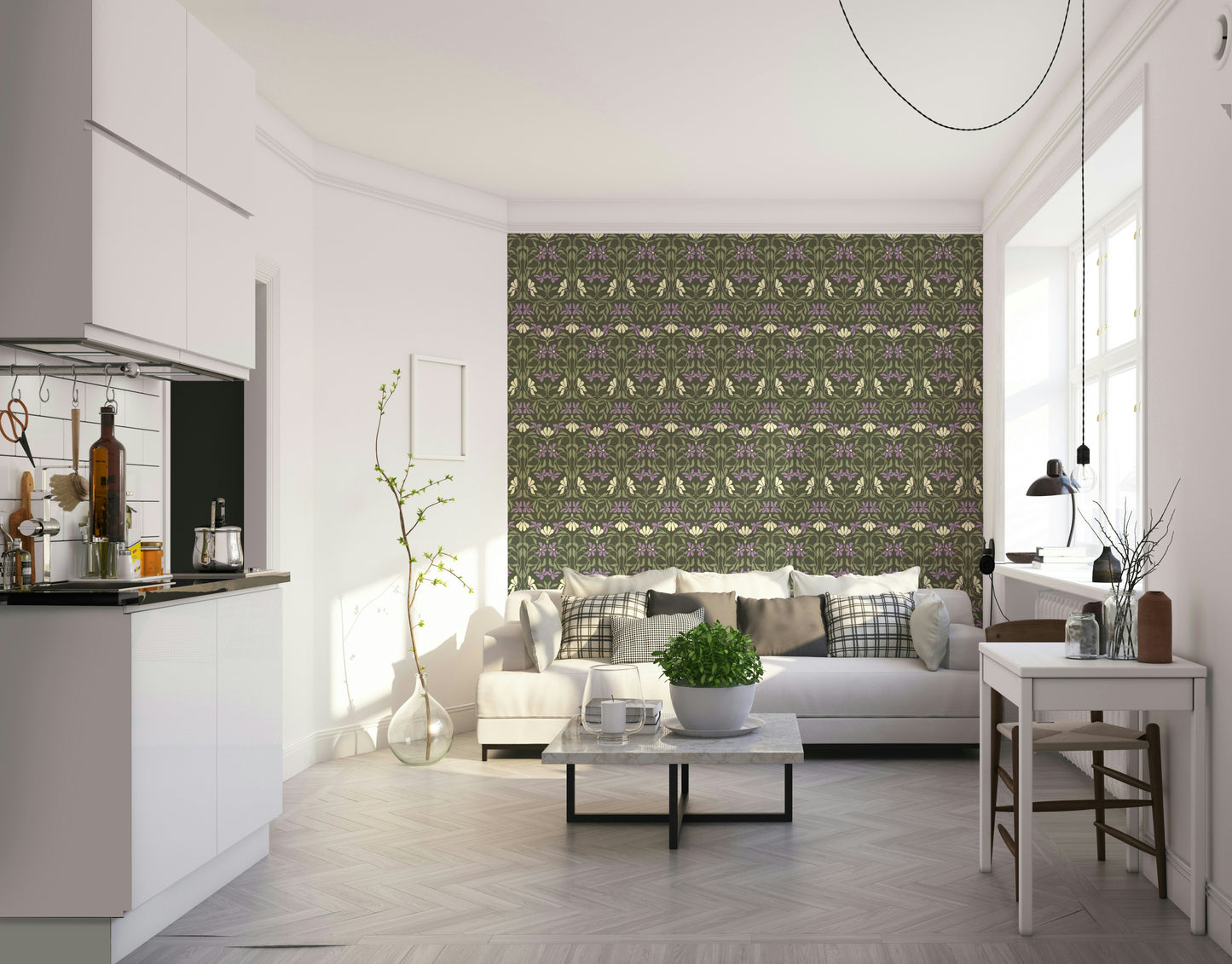 Decorative Art Nouveau wallpaper in soft tones

