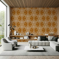 Art Nouveau Butterfly Floral burnt orange wallpaper detailed drawing texture.