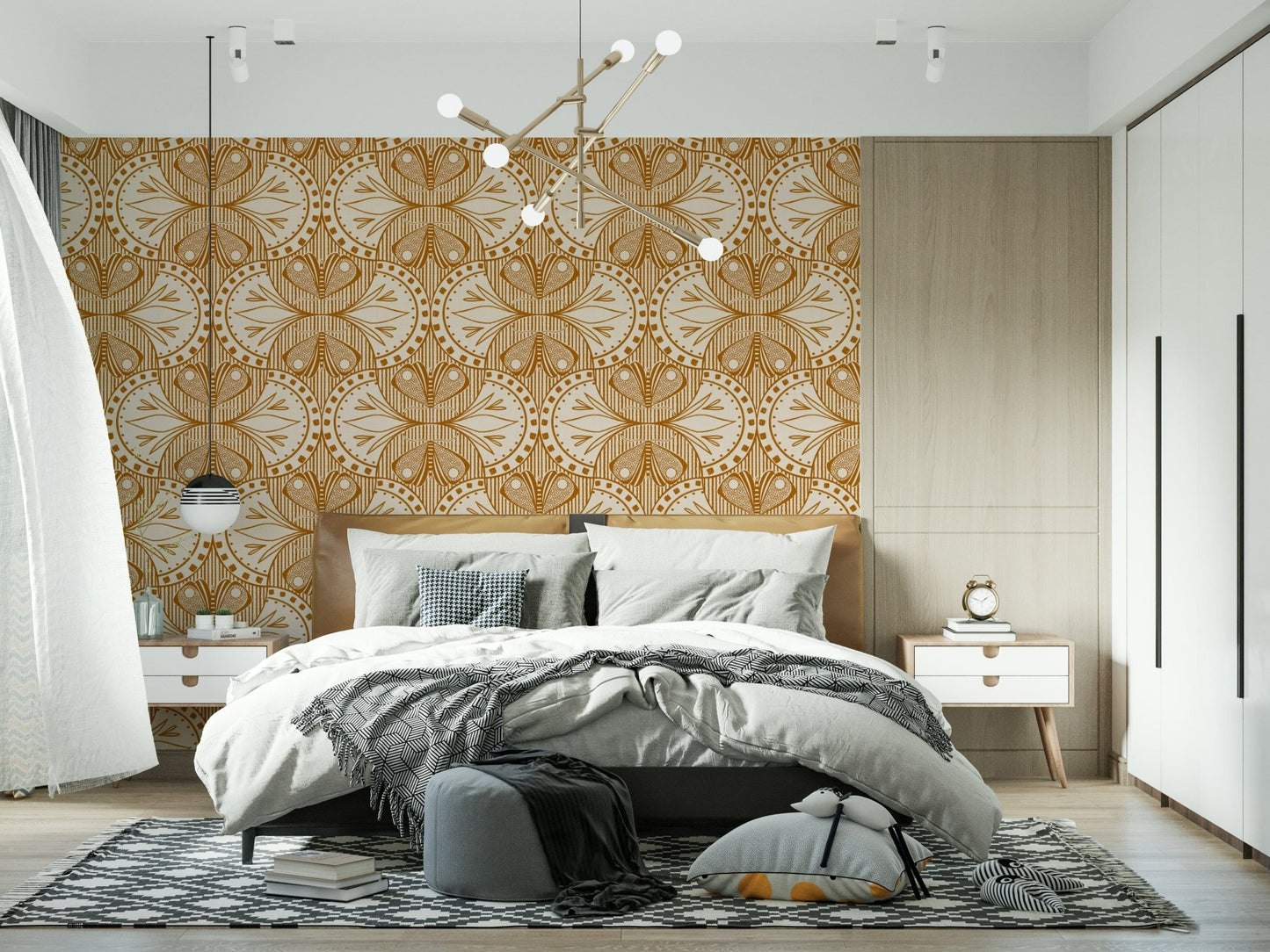 Striking Burnt Orange Butterfly wall decor intricate Art Nouveau motif.