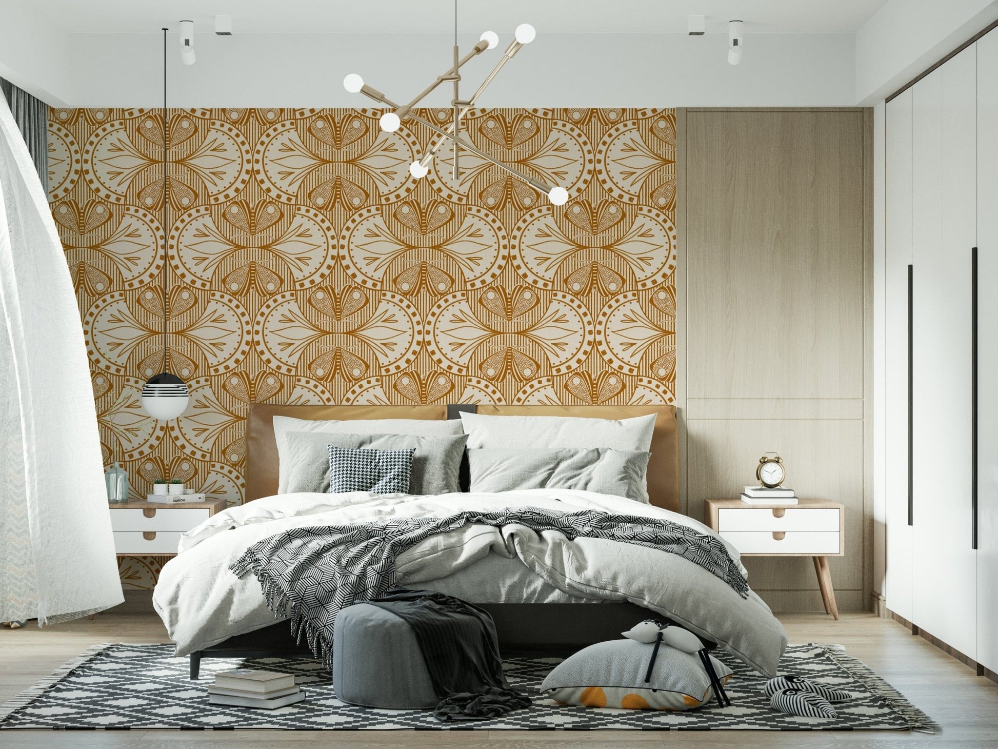 Striking Burnt Orange Butterfly wall decor intricate Art Nouveau motif.