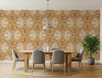 Moth and botanical repeat Art Nouveau peel and stick wallpaper.