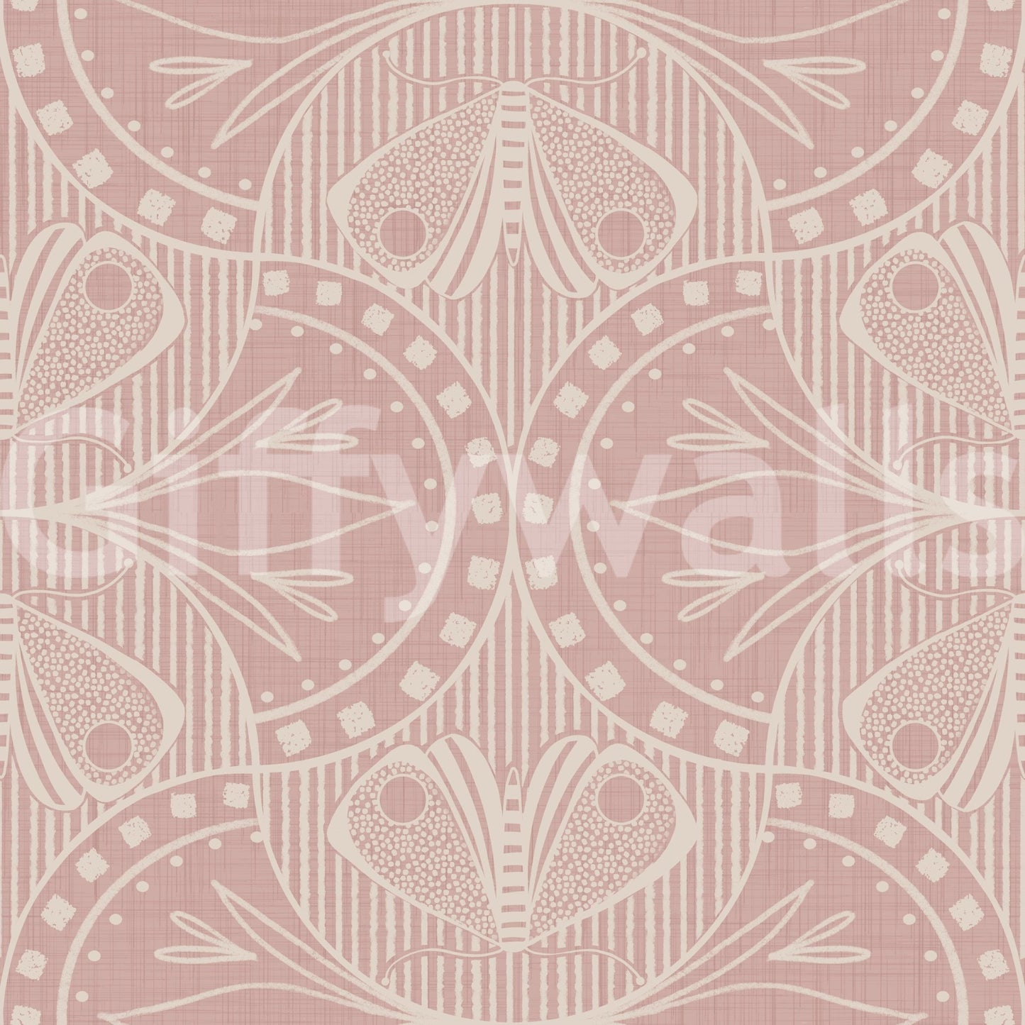 Moth and bloom repeat design Art Nouveau peel and stick wallpaper.