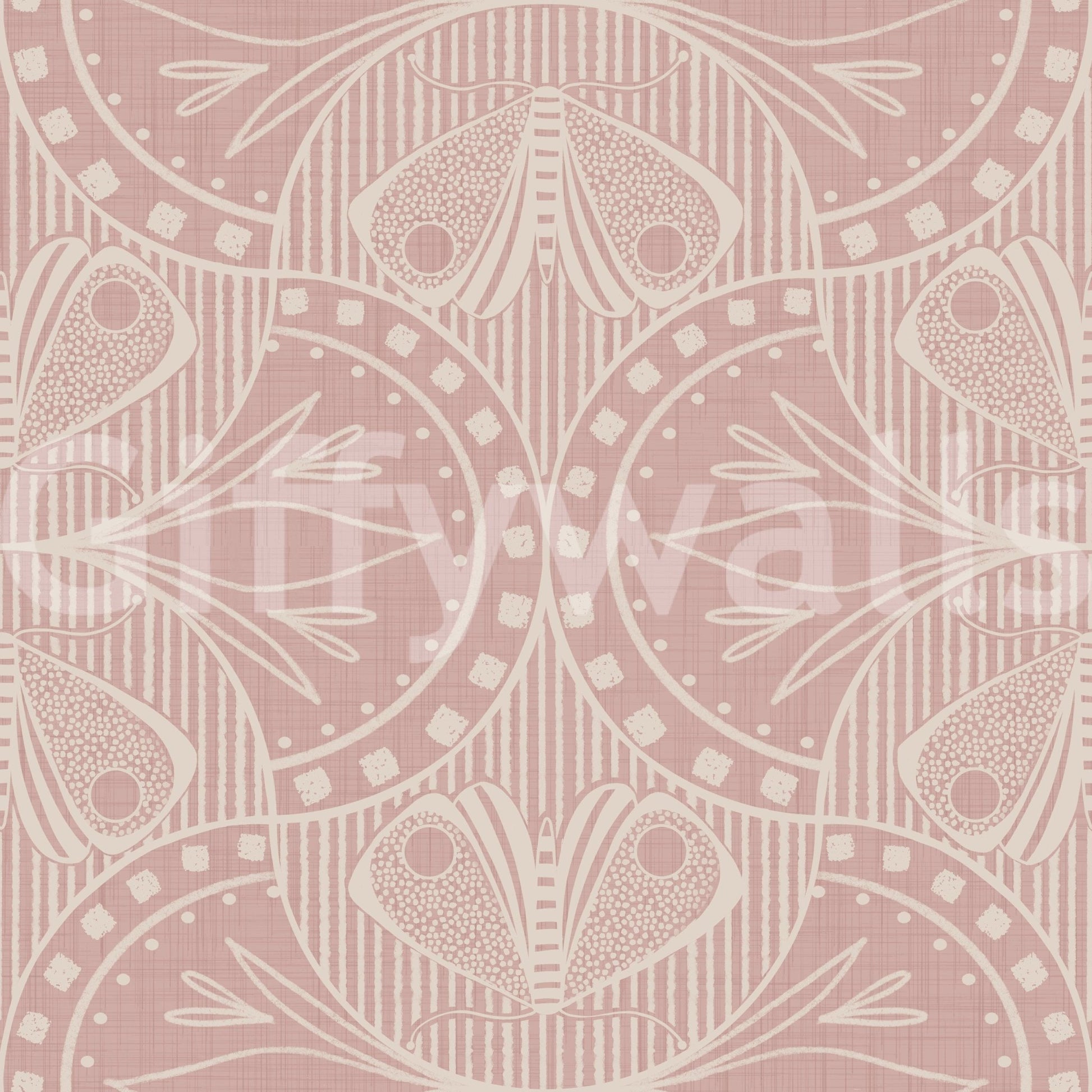 Moth and bloom repeat design Art Nouveau peel and stick wallpaper.