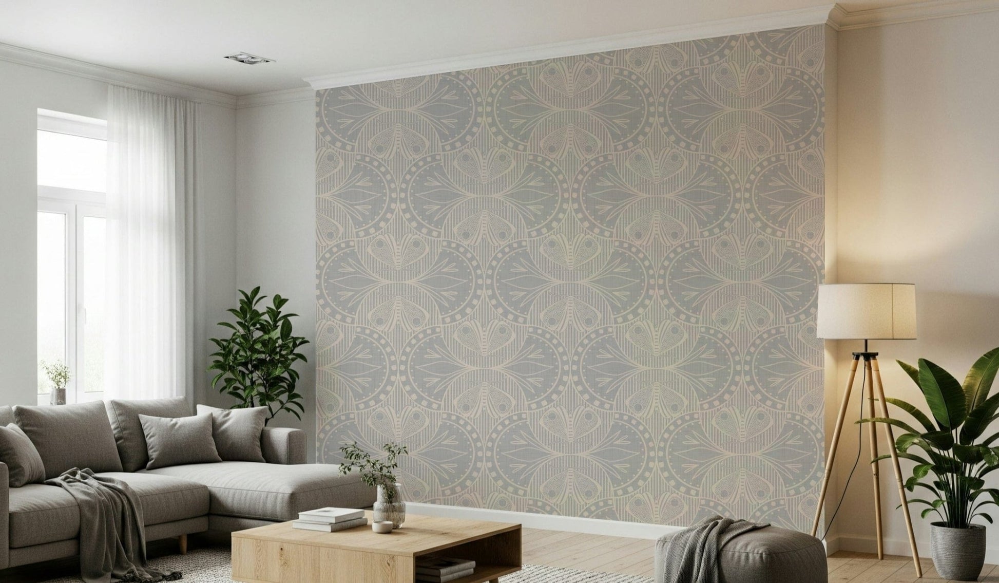 Art Nouveau Butterfly Floral, gorgeous wall mural, soft blush white imagery.