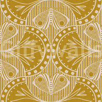 Classic period wallpaper for walls, gentle curving shapes, elaborate yellow tone.