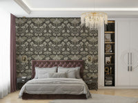 Classic floral wallpaper in muted brown hues

