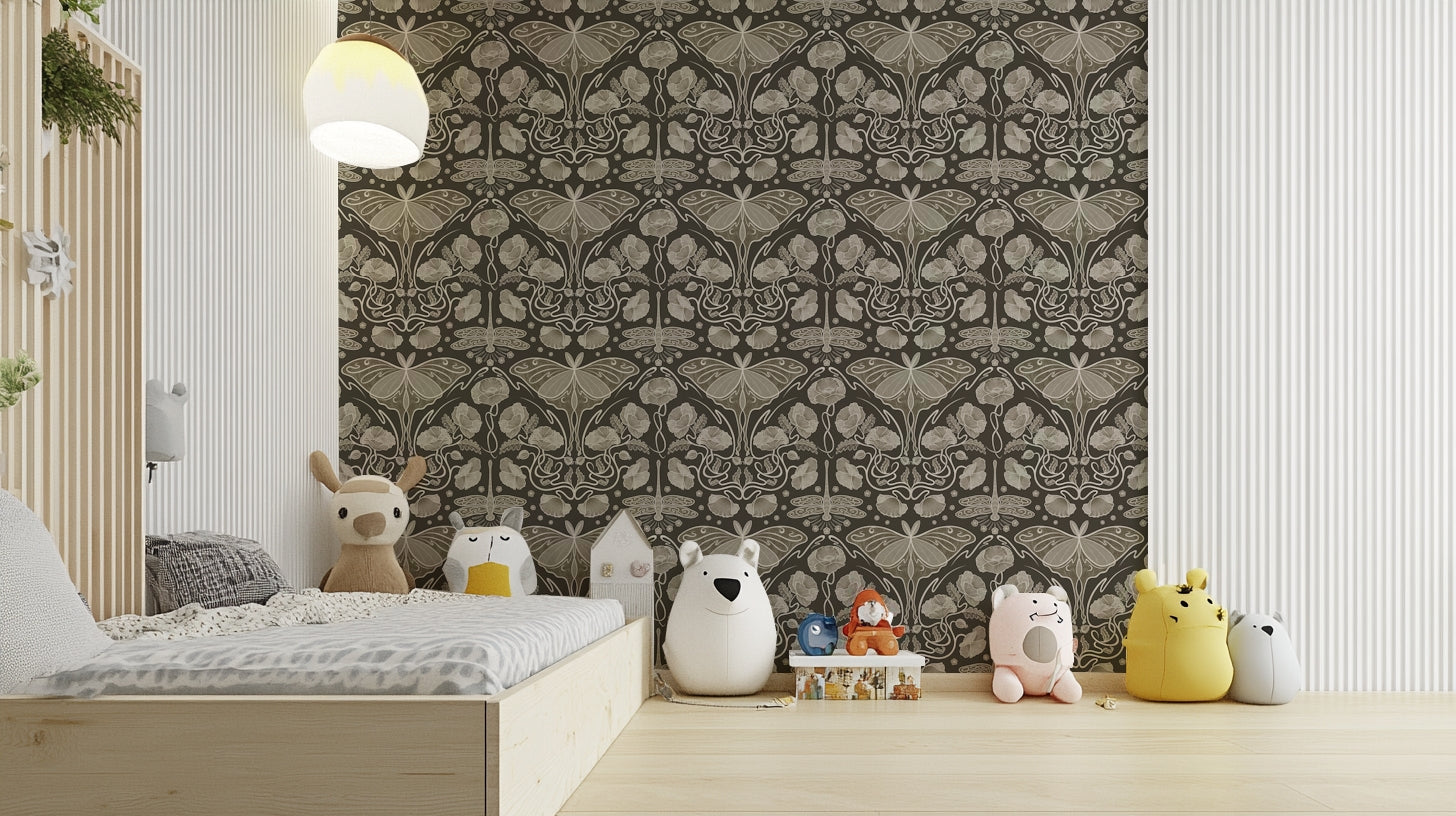 Sepia wall design with poppy illustrations

