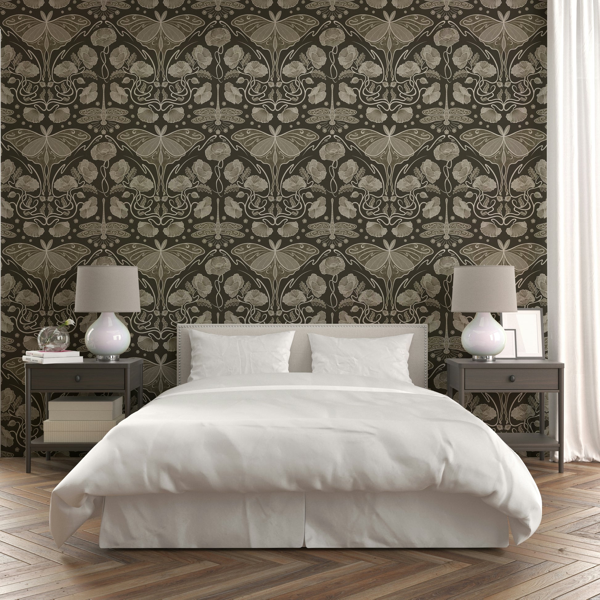 Sepia-toned wallpaper with Art Nouveau style

