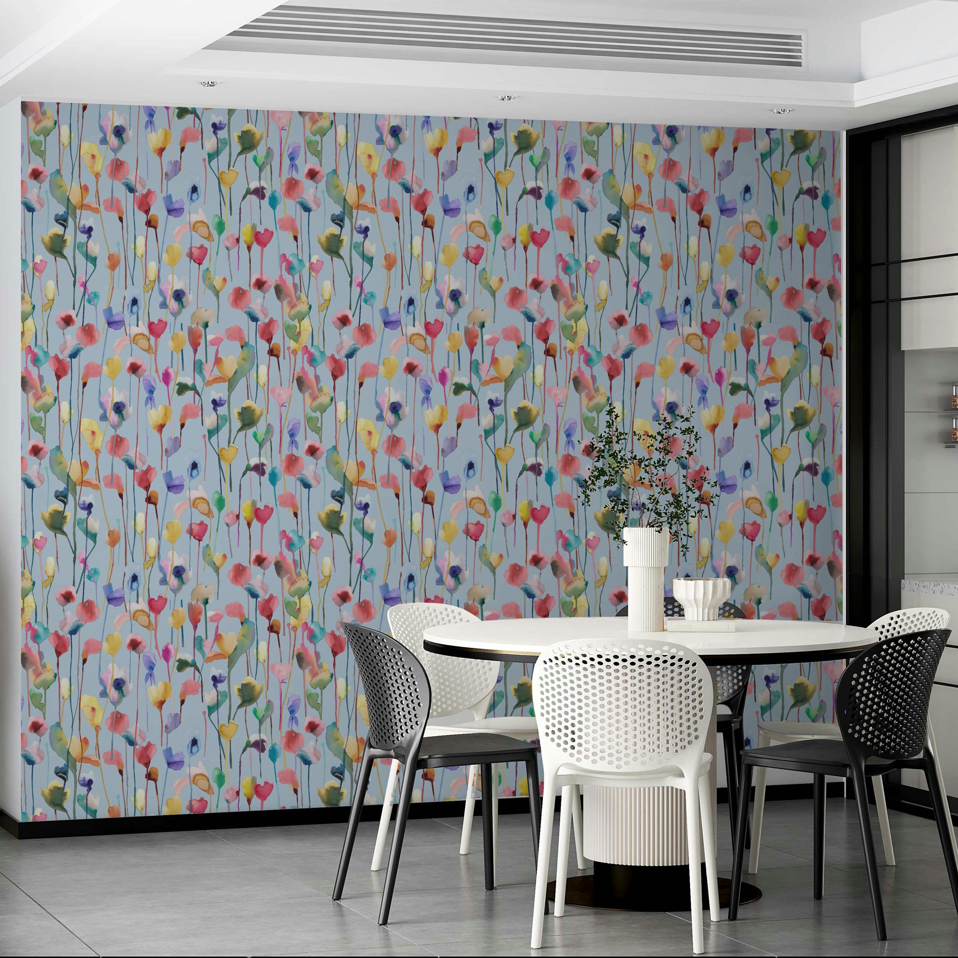 Minimal floral wallpaper with soft watercolor flower clusters.

