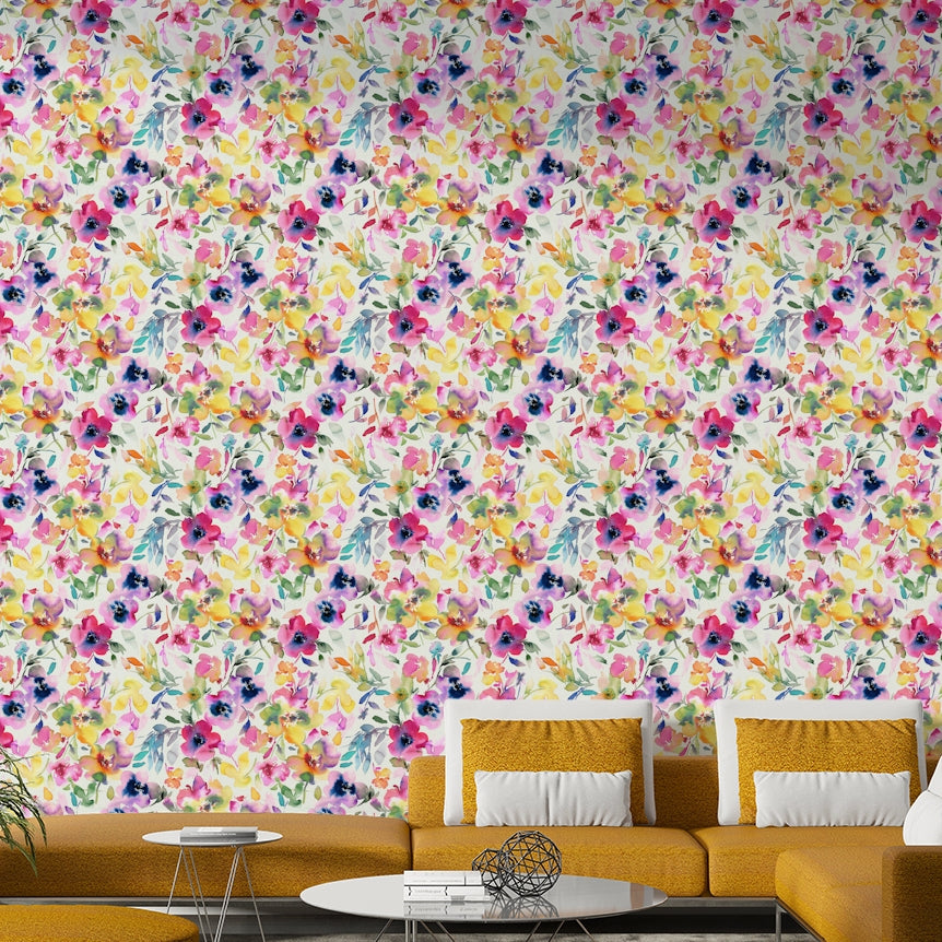Colorful botanical wallpaper with summer florals

