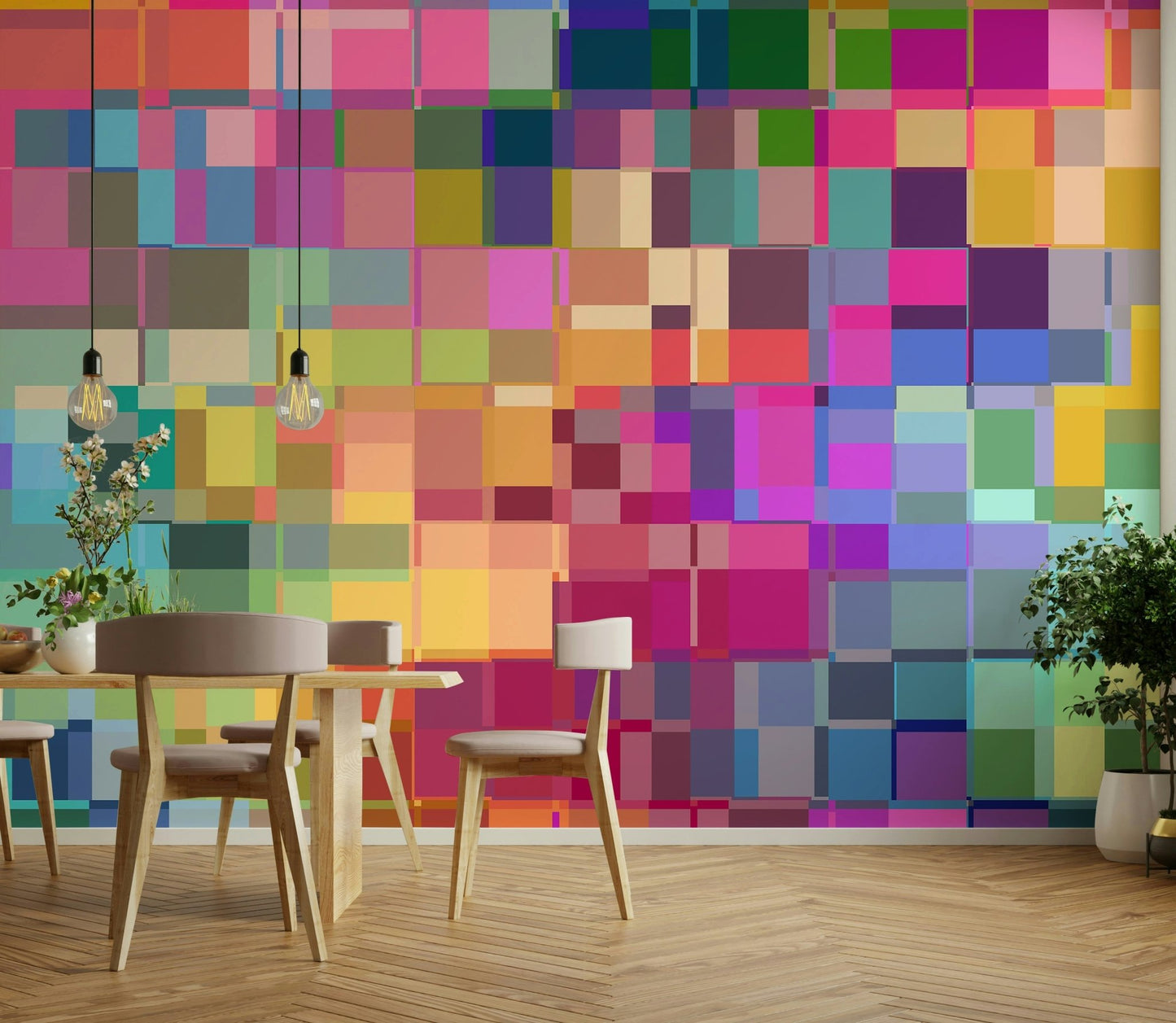 Conceptual wall mural with layered painted textures

