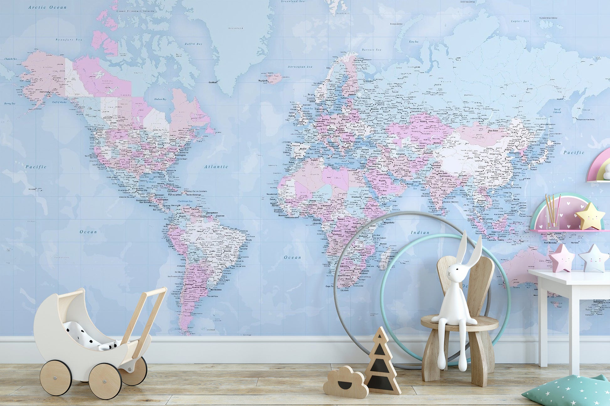 Blue World Map Wallpaper Mural - Giffywalls