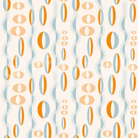 Atomic-inspired wallpaper with bold oval shapes and dotted wave lines for a vintage look.