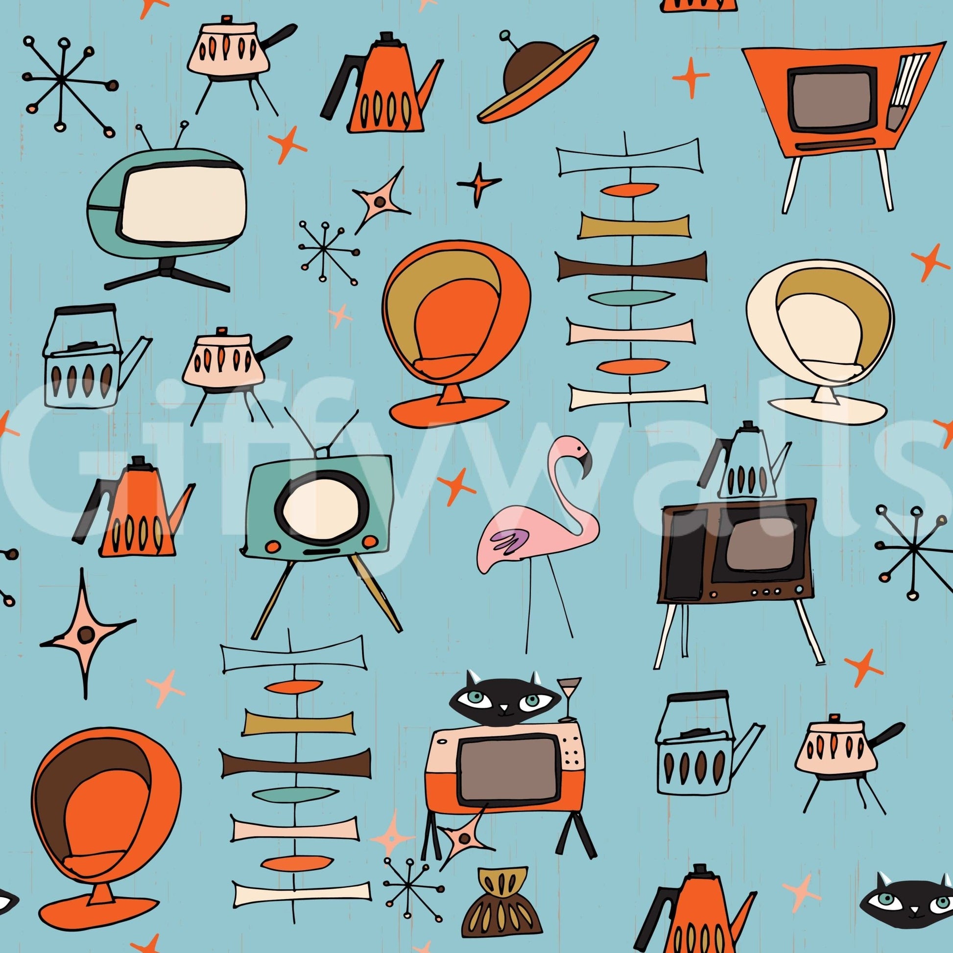 Funky Atomic Stars, Atomic Retro Wallpaper, Wallpaper for Walls.