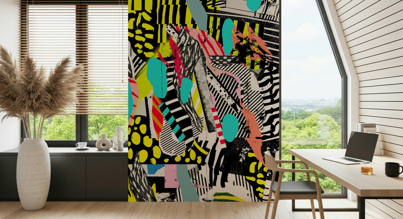 A calming abstract design wallpaper mural that defines a space.


